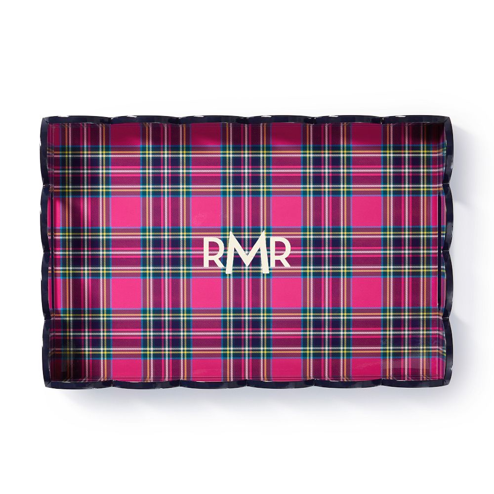 Plaid Scalloped Lacquer Serving Tray